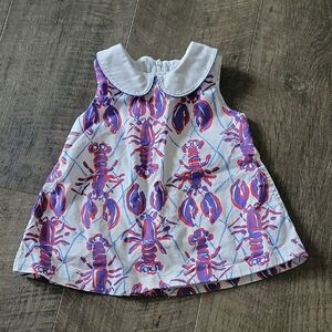 Lobster Print Kids Sleeveless Collared Dress